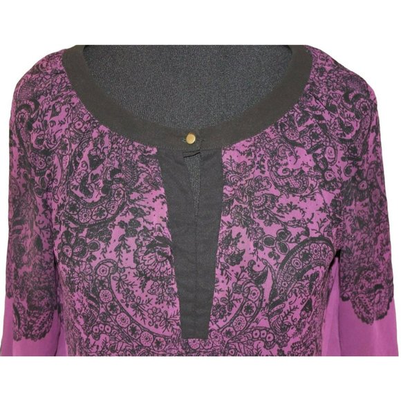 Purple Black Semi Sheer Shirt Women's Medium Blouse Blouson Career - Picture 2 of 8